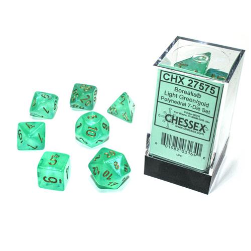 Chessex Polyhedral 7-Die Set Borealis Luminary Light Green/Gold